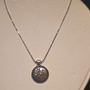 Sterling Silver Two-Tone Moon & Star Pendant Necklace - Silver & Gold